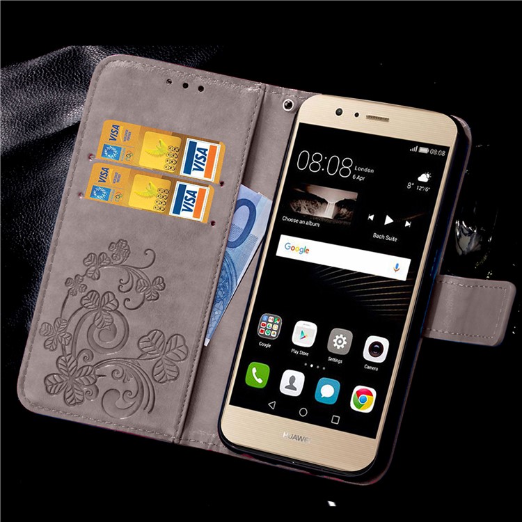 Imprint Lucky Clover Magnetic Wallet PU Leather Stand Case for Huawei P9 Lite/G9 Lite - Grey-5