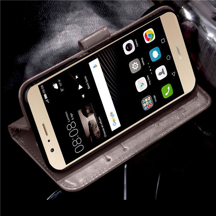 Imprint Lucky Clover Magnetic Wallet PU Leather Stand Case for Huawei P9 Lite/G9 Lite - Grey-6