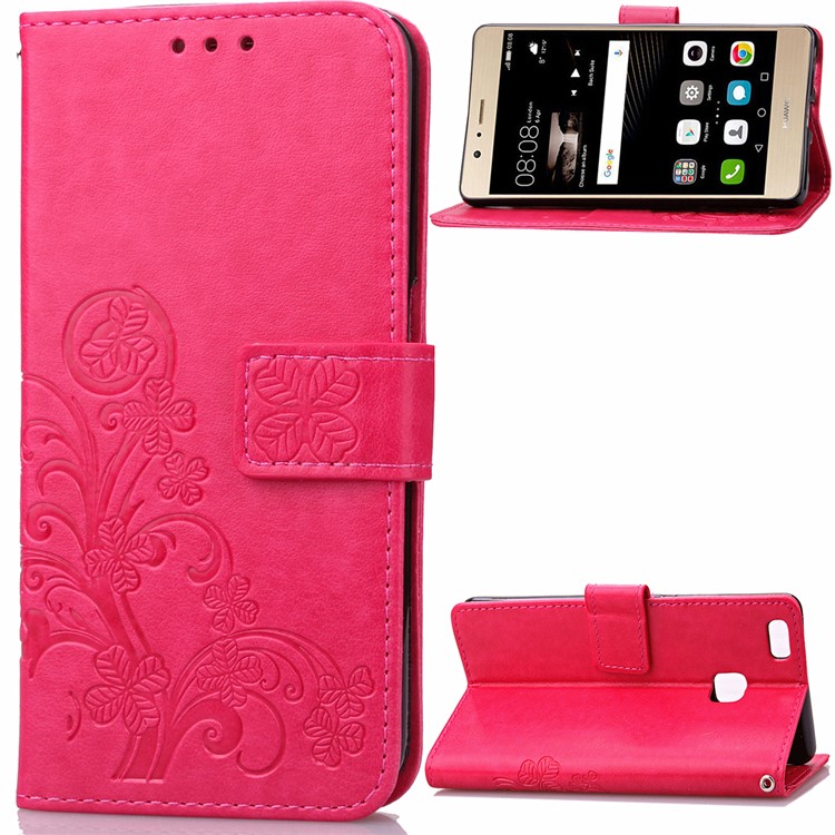 Imprint Lucky Clover Magnetic Wallet PU Leather Stand Shell for Huawei P9 Lite/G9 Lite - Rose-1