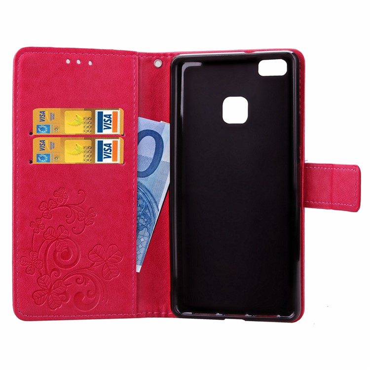 Imprint Lucky Clover Magnetic Wallet PU Leather Stand Shell for Huawei P9 Lite/G9 Lite - Rose-12
