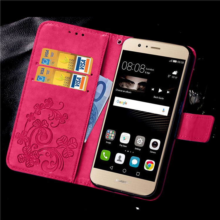 Imprint Lucky Clover Magnetic Wallet PU Leather Stand Shell for Huawei P9 Lite/G9 Lite - Rose-4