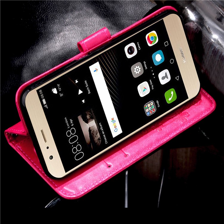 Imprint Lucky Clover Magnetic Wallet PU Leather Stand Shell for Huawei P9 Lite/G9 Lite - Rose-5