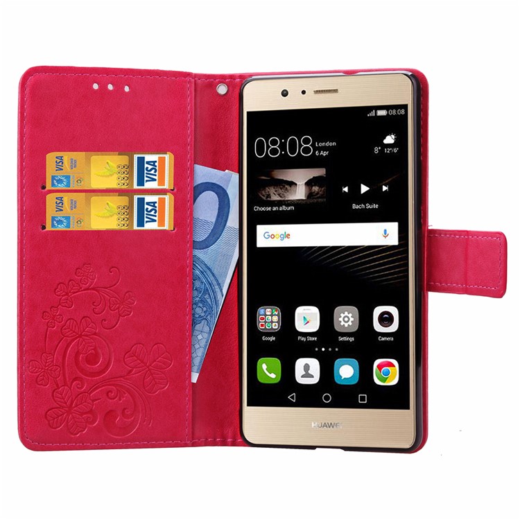 Imprint Lucky Clover Magnetic Wallet PU Leather Stand Shell for Huawei P9 Lite/G9 Lite - Rose-6