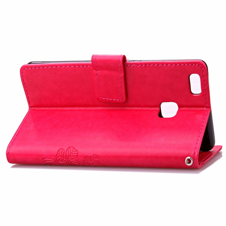 Imprint Lucky Clover Magnetic Wallet PU Leather Stand Shell for Huawei P9 Lite/G9 Lite - Rose-8