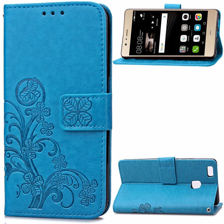 Imprint Lucky Clover Magnetic Wallet PU Leather Stand Casing for Huawei P9 Lite/G9 Lite - Blue-1