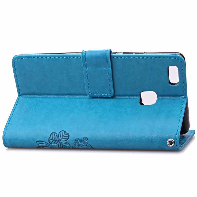 Imprint Lucky Clover Magnetic Wallet PU Leather Stand Casing for Huawei P9 Lite/G9 Lite - Blue-11