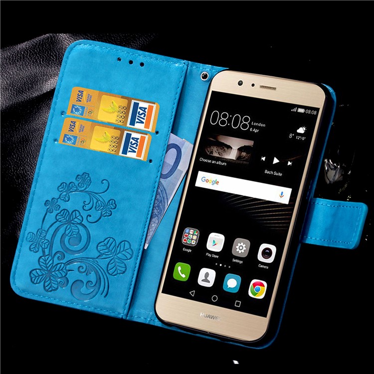 Imprint Lucky Clover Magnetic Wallet PU Leather Stand Casing for Huawei P9 Lite/G9 Lite - Blue-4