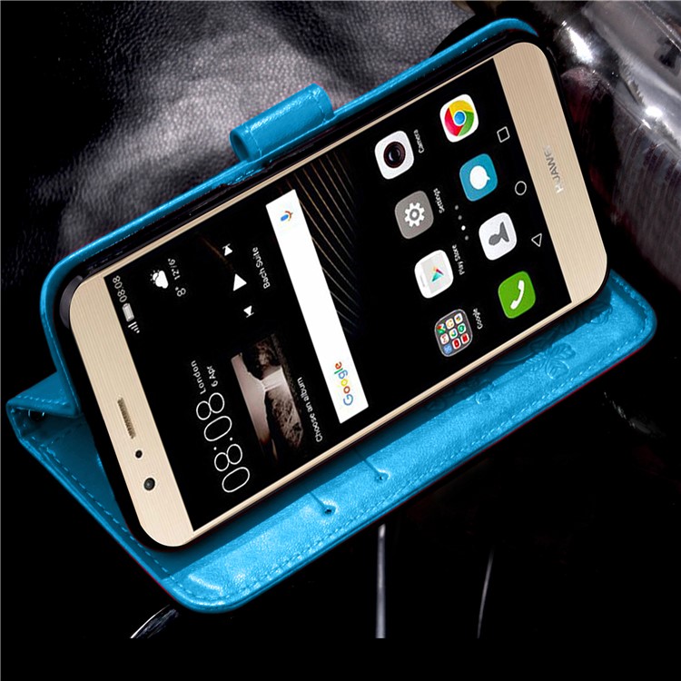 Imprint Lucky Clover Magnetic Wallet PU Leather Stand Casing for Huawei P9 Lite/G9 Lite - Blue-5