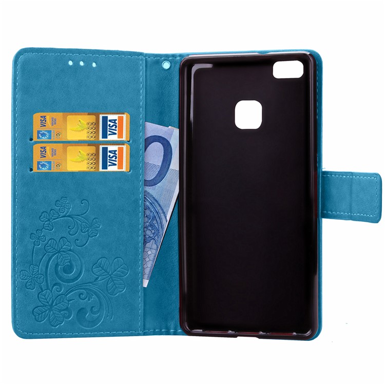 Imprint Lucky Clover Magnetic Wallet PU Leather Stand Casing for Huawei P9 Lite/G9 Lite - Blue-9