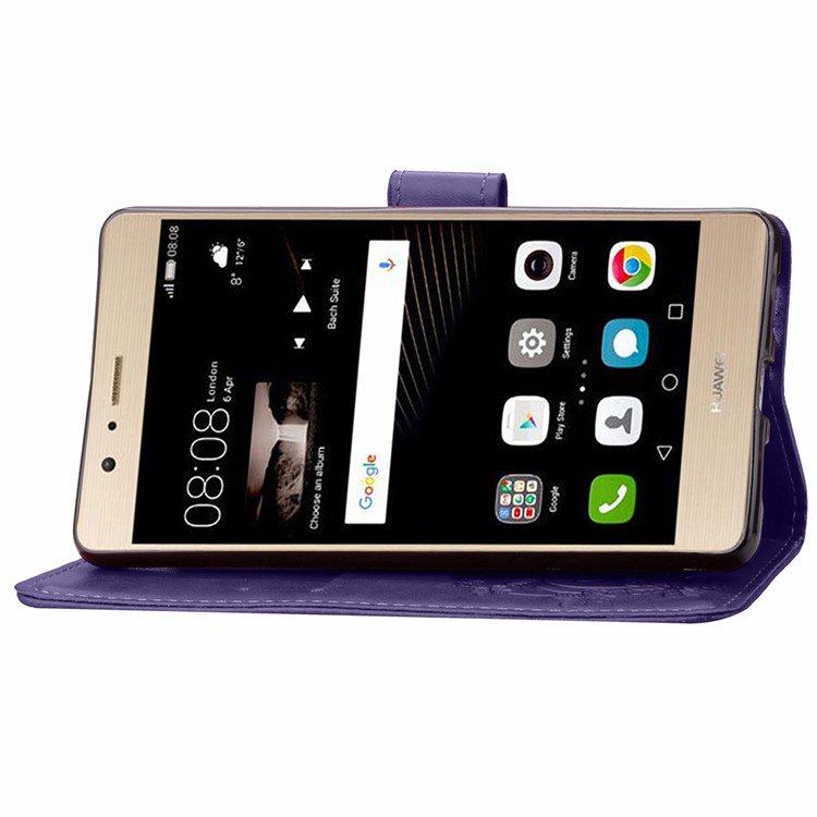Imprint Lucky Clover Magnetic Wallet PU Leather Stand Mobile Phone Cover for Huawei P9 Lite/G9 Lite - Purple-10