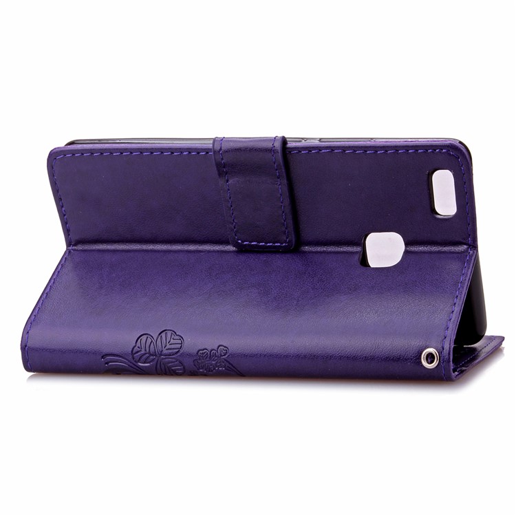 Imprint Lucky Clover Magnetic Wallet PU Leather Stand Mobile Phone Cover for Huawei P9 Lite/G9 Lite - Purple-11