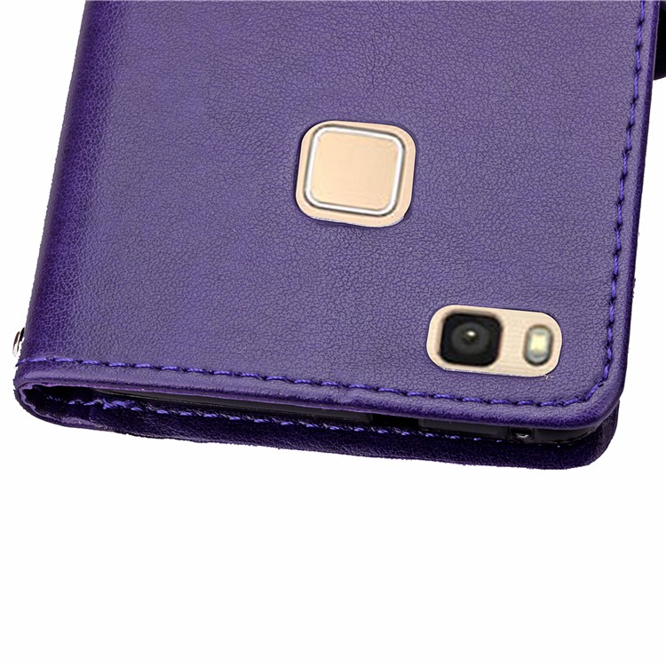 Imprint Lucky Clover Magnetic Wallet PU Leather Stand Mobile Phone Cover for Huawei P9 Lite/G9 Lite - Purple-12