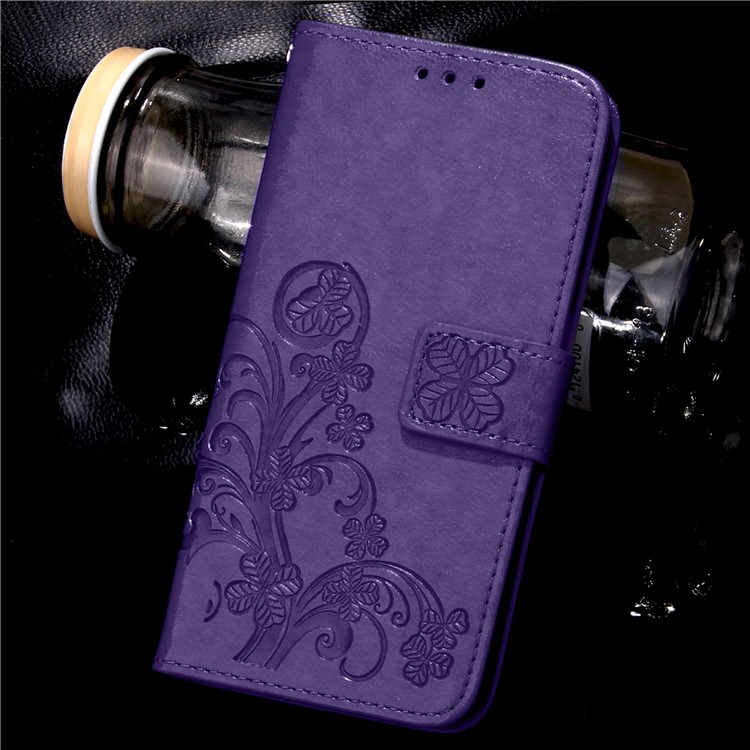 Imprint Lucky Clover Magnetic Wallet PU Leather Stand Mobile Phone Cover for Huawei P9 Lite/G9 Lite - Purple-2