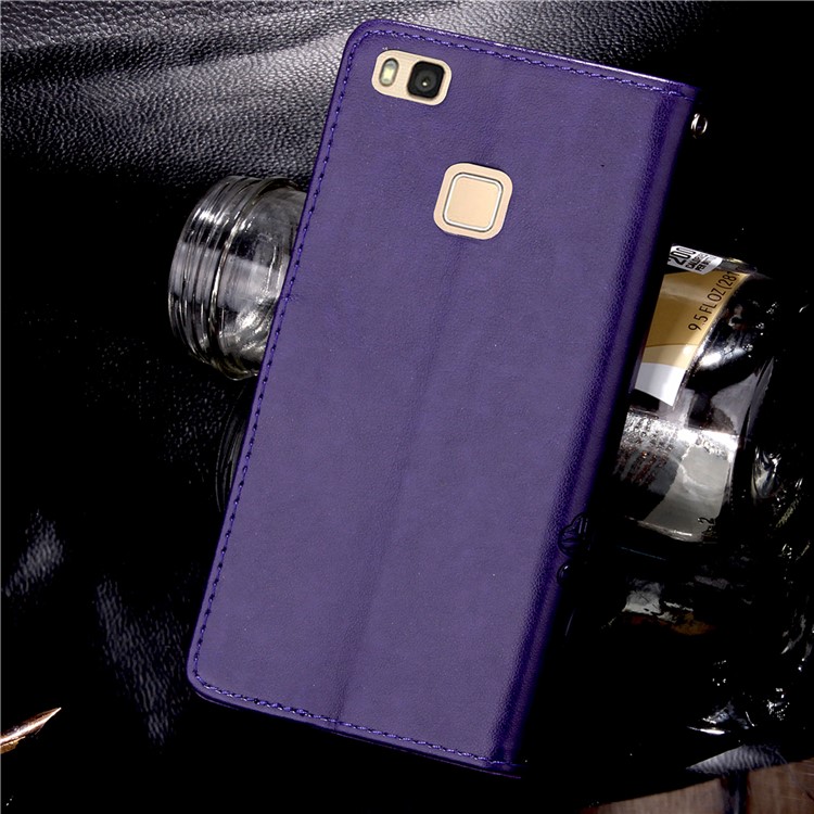 Imprint Lucky Clover Magnetic Wallet PU Leather Stand Mobile Phone Cover for Huawei P9 Lite/G9 Lite - Purple-3