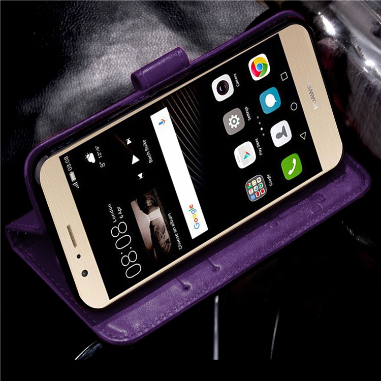 Imprint Lucky Clover Magnetic Wallet PU Leather Stand Mobile Phone Cover for Huawei P9 Lite/G9 Lite - Purple-5