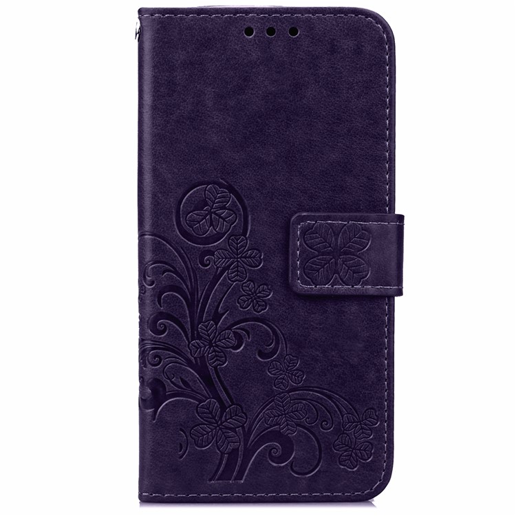 Imprint Lucky Clover Magnetic Wallet PU Leather Stand Mobile Phone Cover for Huawei P9 Lite/G9 Lite - Purple-6