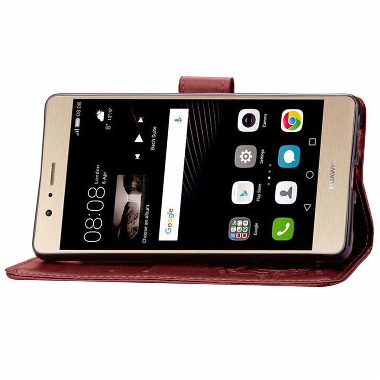 Imprint Lucky Clover Magnetic Wallet PU Leather Stand Cell Phone Cover for Huawei P9 Lite/G9 Lite - Brown-10