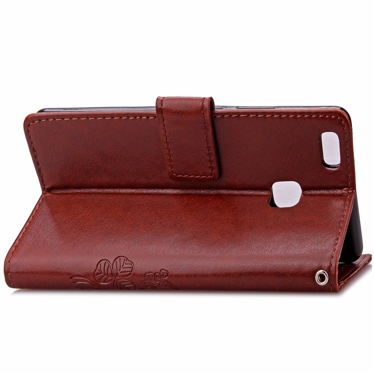 Imprint Lucky Clover Magnetic Wallet PU Leather Stand Cell Phone Cover for Huawei P9 Lite/G9 Lite - Brown-11