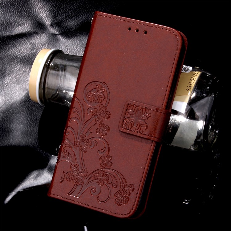 Imprint Lucky Clover Magnetic Wallet PU Leather Stand Cell Phone Cover for Huawei P9 Lite/G9 Lite - Brown-2