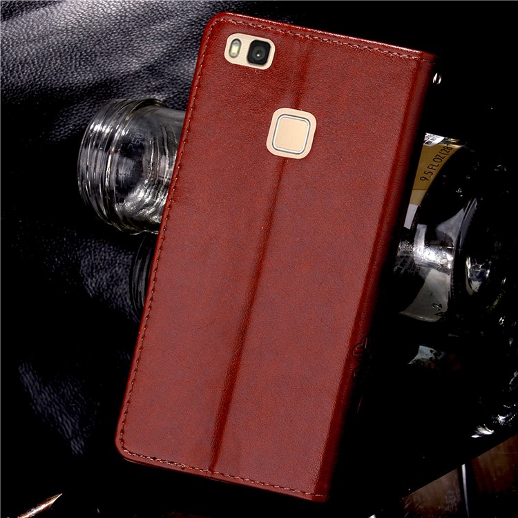 Imprint Lucky Clover Magnetic Wallet PU Leather Stand Cell Phone Cover for Huawei P9 Lite/G9 Lite - Brown-3