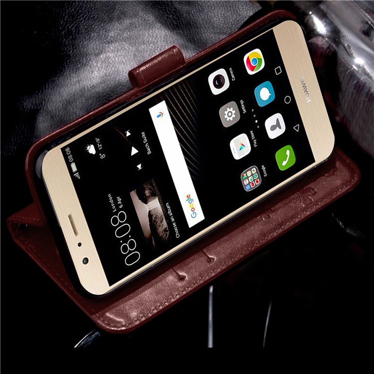 Imprint Lucky Clover Magnetic Wallet PU Leather Stand Cell Phone Cover for Huawei P9 Lite/G9 Lite - Brown-5