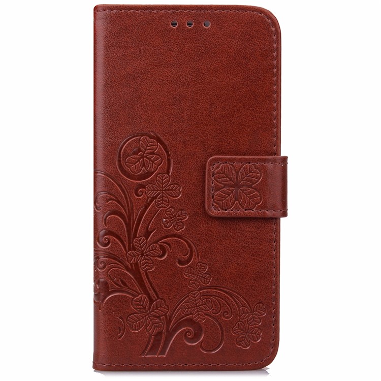 Imprint Lucky Clover Magnetic Wallet PU Leather Stand Cell Phone Cover for Huawei P9 Lite/G9 Lite - Brown-6