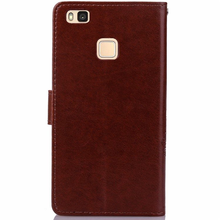Imprint Lucky Clover Magnetic Wallet PU Leather Stand Cell Phone Cover for Huawei P9 Lite/G9 Lite - Brown-7