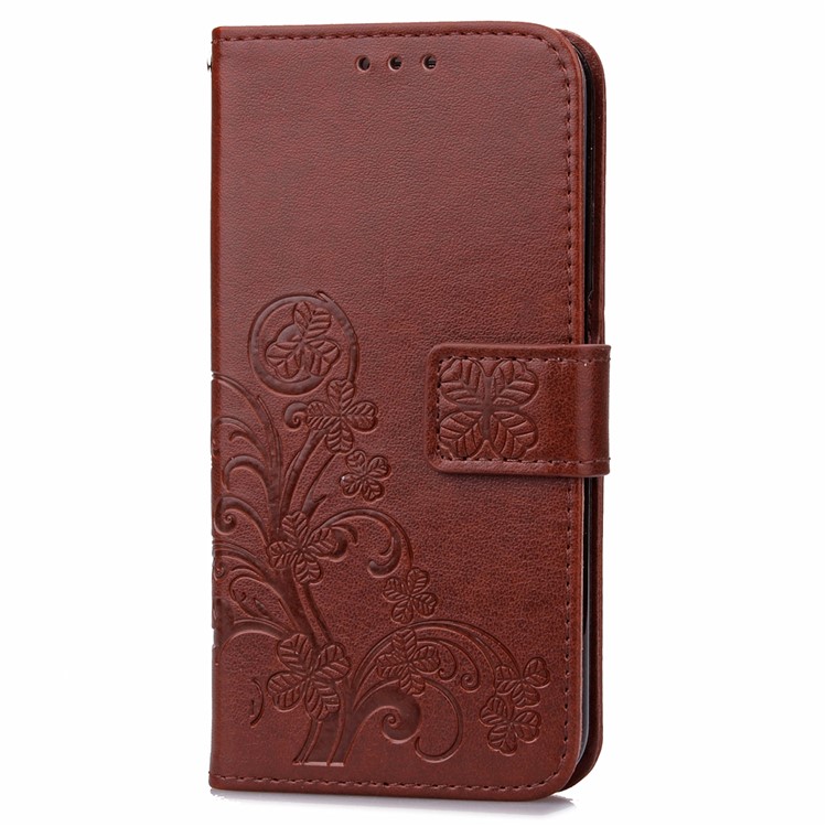 Imprint Lucky Clover Magnetic Wallet PU Leather Stand Cell Phone Cover for Huawei P9 Lite/G9 Lite - Brown-8