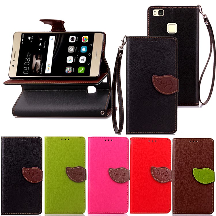 Leaf Shape Magnetic Flap Leather Wallet Case for Huawei P9 Lite / G9 Lite - Black-13
