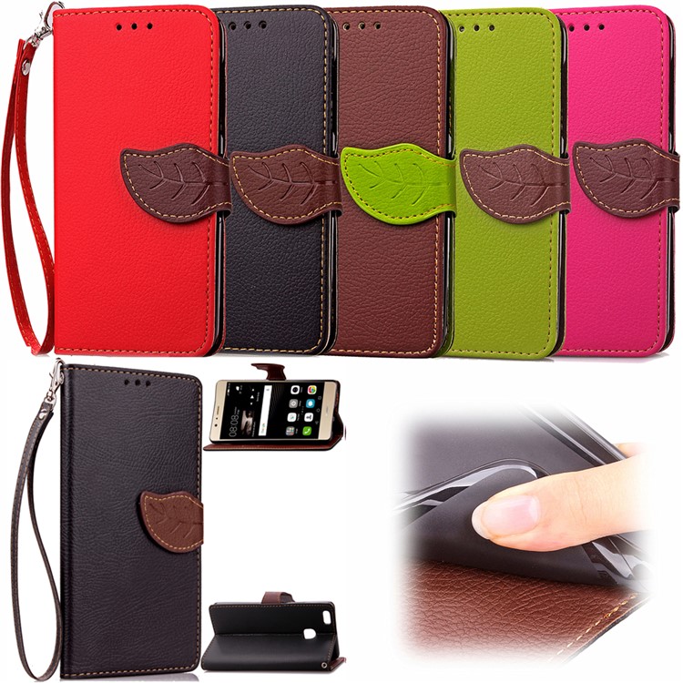 Leaf Shape Magnetic Flap Leather Wallet Case for Huawei P9 Lite / G9 Lite - Black-14