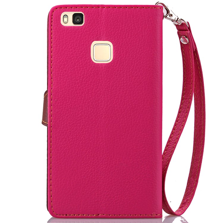 Leaf Shape Magnetic Flap Leather Stand Case with Card Slots for Huawei P9 Lite / G9 Lite - Rose-4
