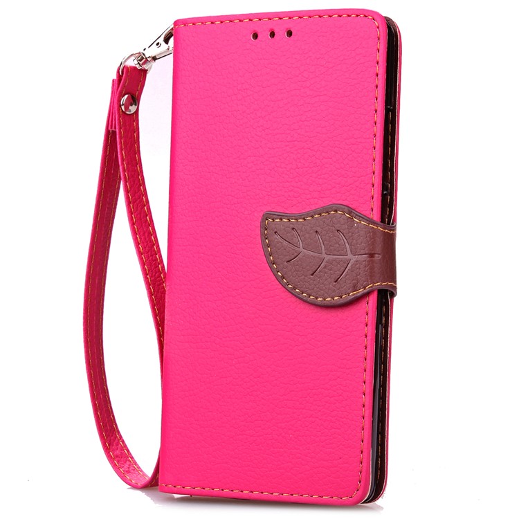 Leaf Shape Magnetic Flap Leather Stand Case with Card Slots for Huawei P9 Lite / G9 Lite - Rose-6