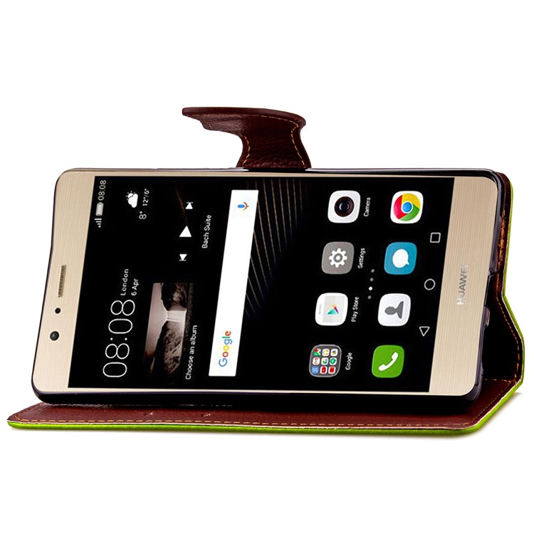 Leaf Shape Magnetic Flap Leather Stand Cover with Card Slots for Huawei P9 Lite / G9 Lite - Green-7
