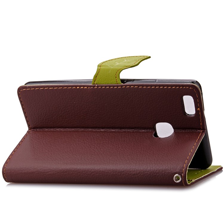 Leaf Shape Magnetic Flap Leather Card Holder Case for Huawei P9 Lite / G9 Lite - Brown-9