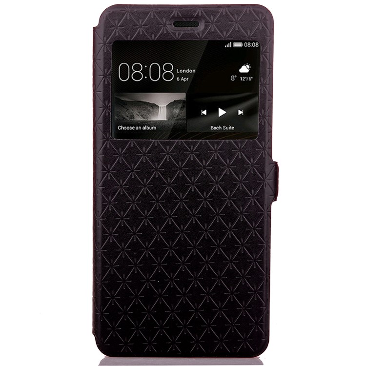 Imprint Rhombus Texture View Window Leather Card Slot Case for Huawei P9 Lite/G9 Lite - Black-2