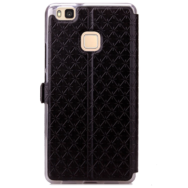 Imprint Rhombus Texture View Window Leather Card Slot Case for Huawei P9 Lite/G9 Lite - Black-3