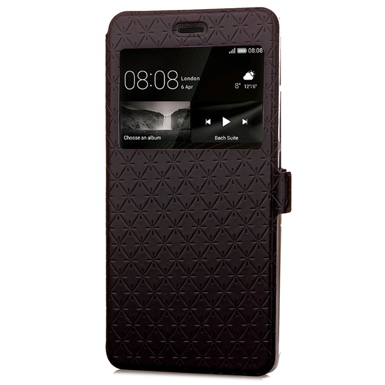 Imprint Rhombus Texture View Window Leather Card Slot Case for Huawei P9 Lite/G9 Lite - Black-4