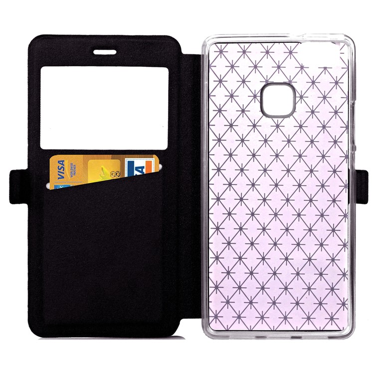 Imprint Rhombus Texture View Window Leather Card Slot Case for Huawei P9 Lite/G9 Lite - Black-5
