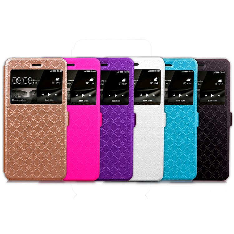 Imprint Rhombus Texture View Window Leather Card Slot Case for Huawei P9 Lite/G9 Lite - Black-8