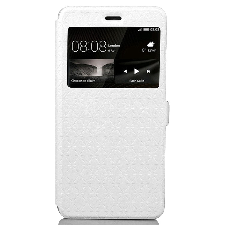 Imprint Rhombus Texture View Window Leather Card Slot Cover for Huawei P9 Lite/G9 Lite - White-2