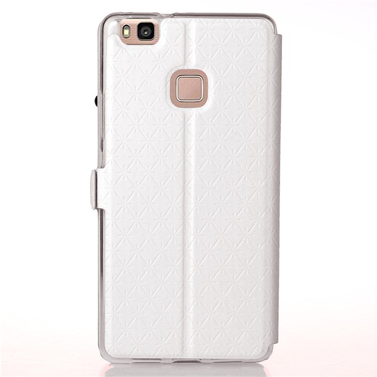 Imprint Rhombus Texture View Window Leather Card Slot Cover for Huawei P9 Lite/G9 Lite - White-3