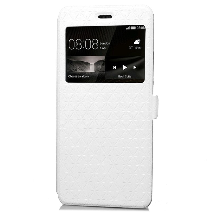 Imprint Rhombus Texture View Window Leather Card Slot Cover for Huawei P9 Lite/G9 Lite - White-4