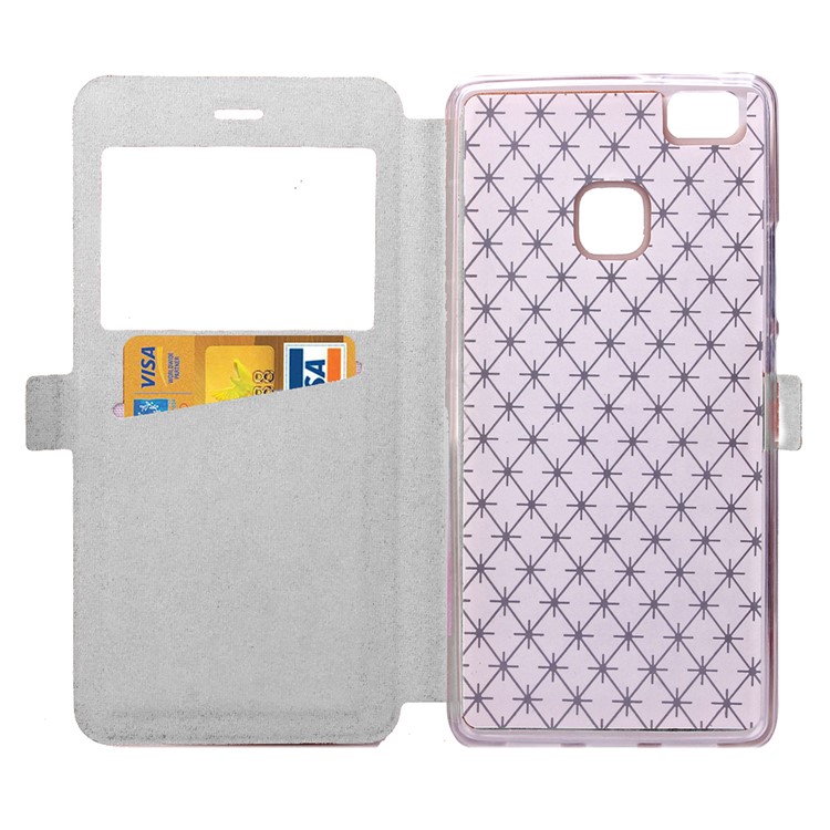 Imprint Rhombus Texture View Window Leather Card Slot Cover for Huawei P9 Lite/G9 Lite - White-5