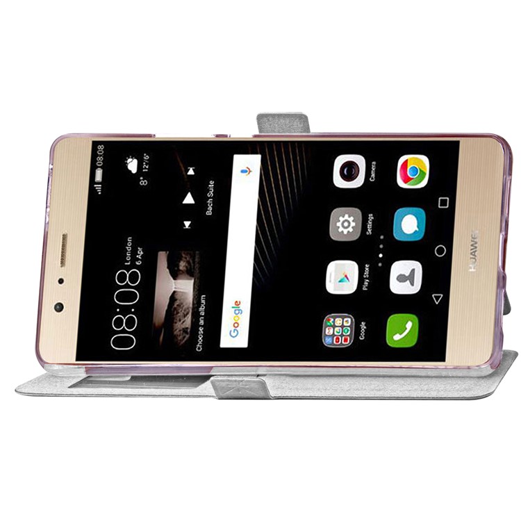 Imprint Rhombus Texture View Window Leather Card Slot Cover for Huawei P9 Lite/G9 Lite - White-6