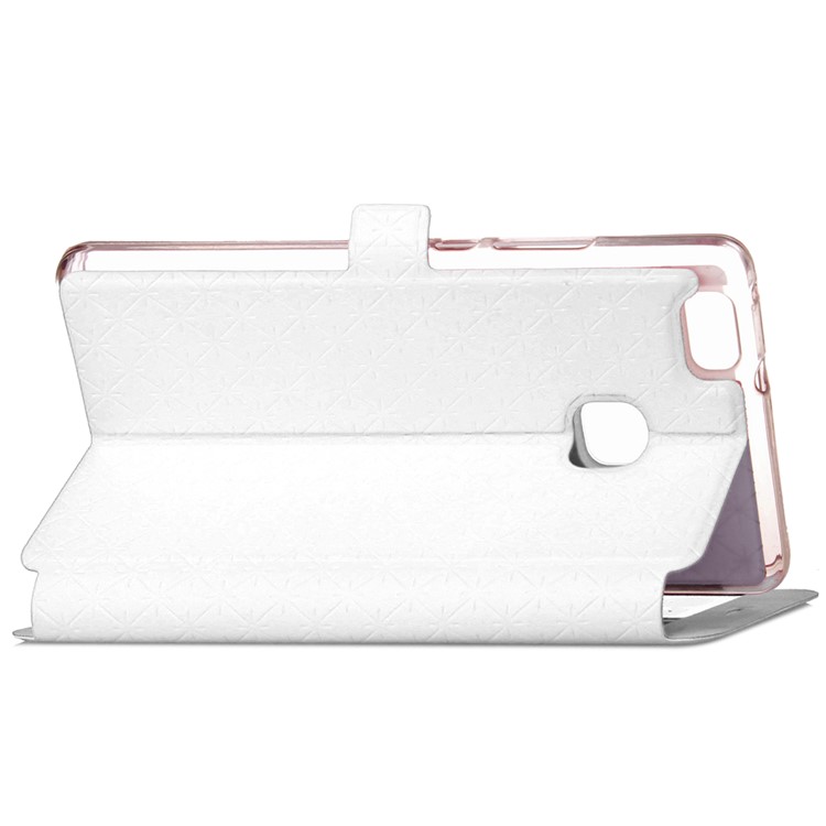 Imprint Rhombus Texture View Window Leather Card Slot Cover for Huawei P9 Lite/G9 Lite - White-7