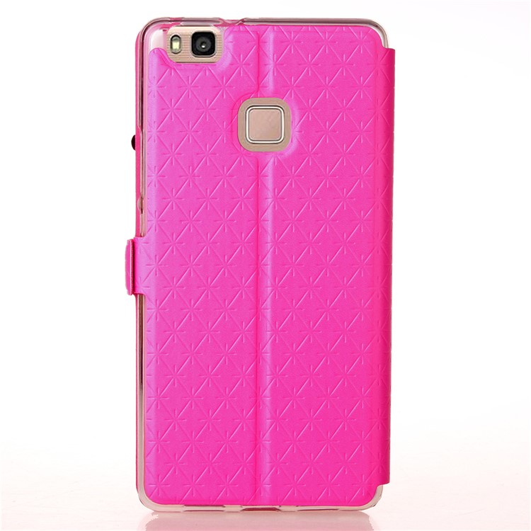 Imprint Rhombus Texture View Window Leather Card Slot Casing for Huawei P9 Lite/G9 Lite - Rose-3