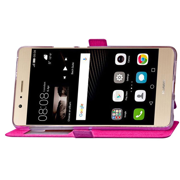 Imprint Rhombus Texture View Window Leather Card Slot Casing for Huawei P9 Lite/G9 Lite - Rose-6
