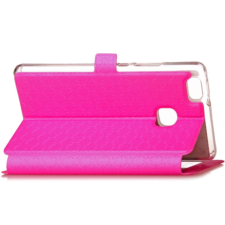 Imprint Rhombus Texture View Window Leather Card Slot Casing for Huawei P9 Lite/G9 Lite - Rose-7