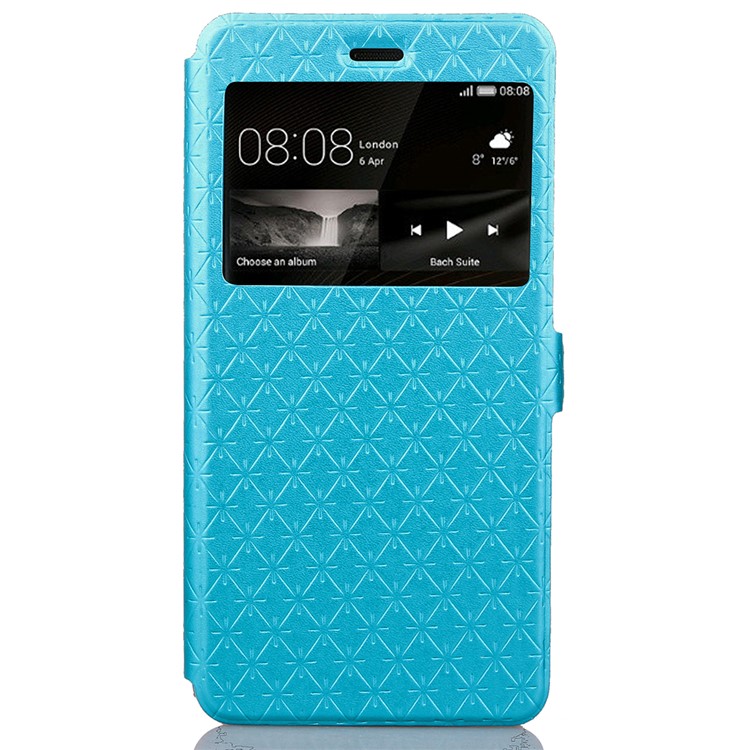 Imprint Rhombus Texture View Window Leather Card Slot Shell for Huawei P9 Lite/G9 Lite - Blue-2