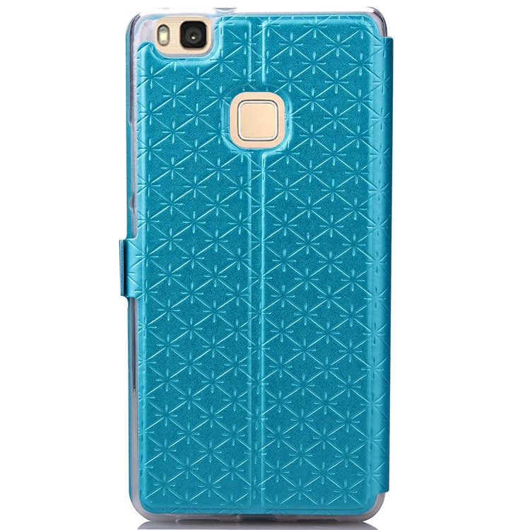 Imprint Rhombus Texture View Window Leather Card Slot Shell for Huawei P9 Lite/G9 Lite - Blue-3